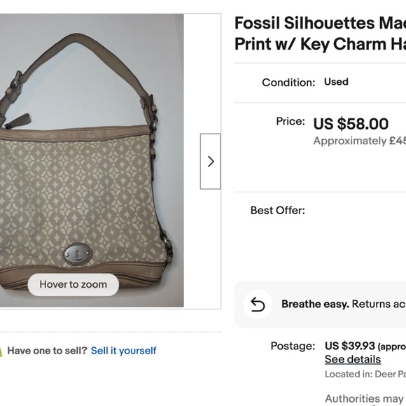 🔥🔥 FOSSIL MADDOX Beige Canvas / Leather Messenger Crossbody Bucket Bag - Picture 9 of 9